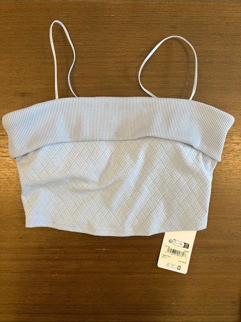 ALO Yoga Light Blue Fold-Over Ribbed Cami Crop Top